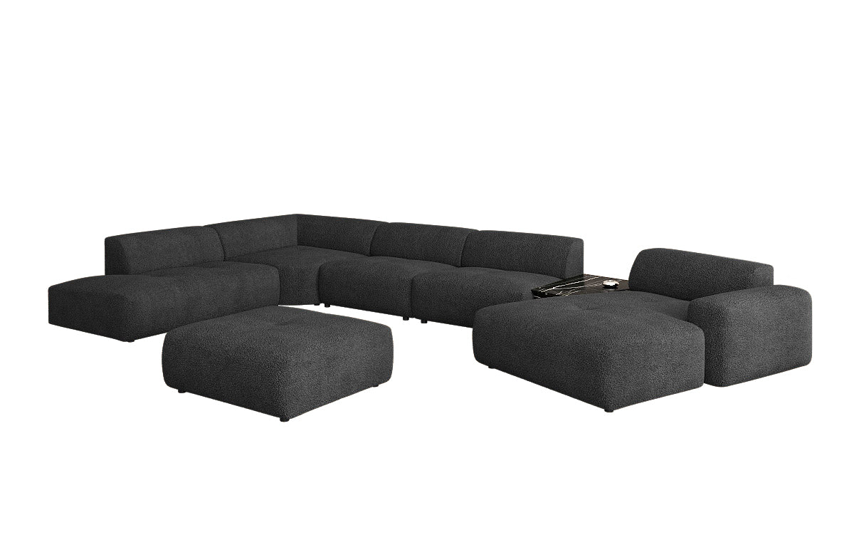 Designer woonlandschap Calm met bijzetkruk in Bouclé