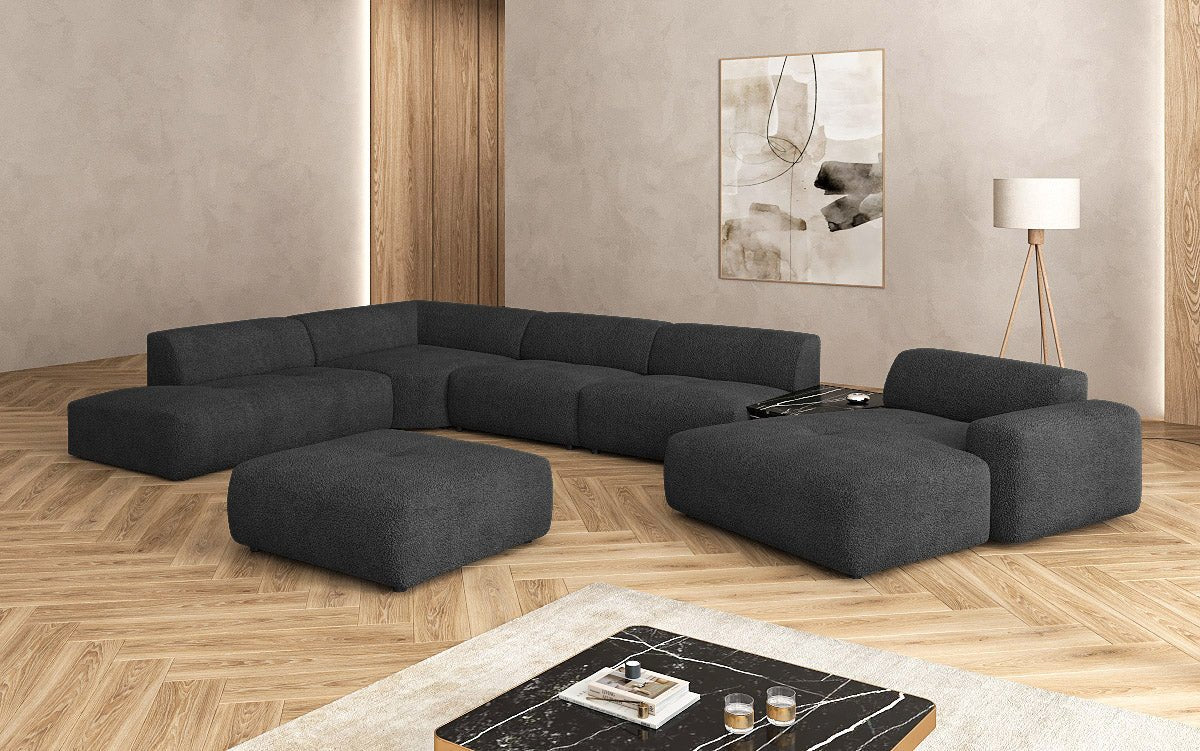 Designer woonlandschap Calm met bijzetkruk in Bouclé
