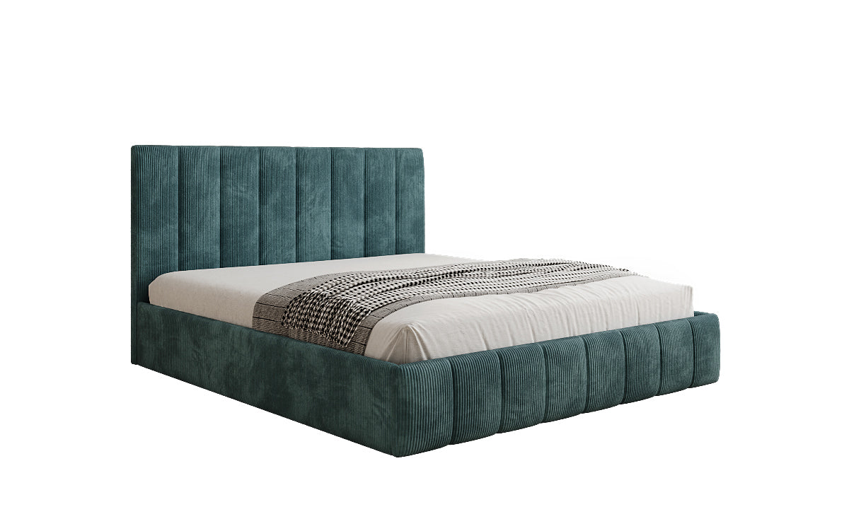 Designer gestoffeerd bed Mila in Ribstof met opbergruimte