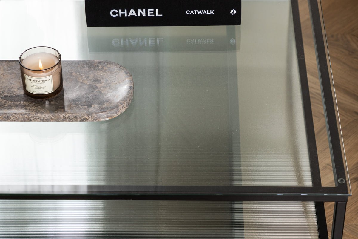 Couchtisch Lanera - mit Glasflächen und Stahlkorpus