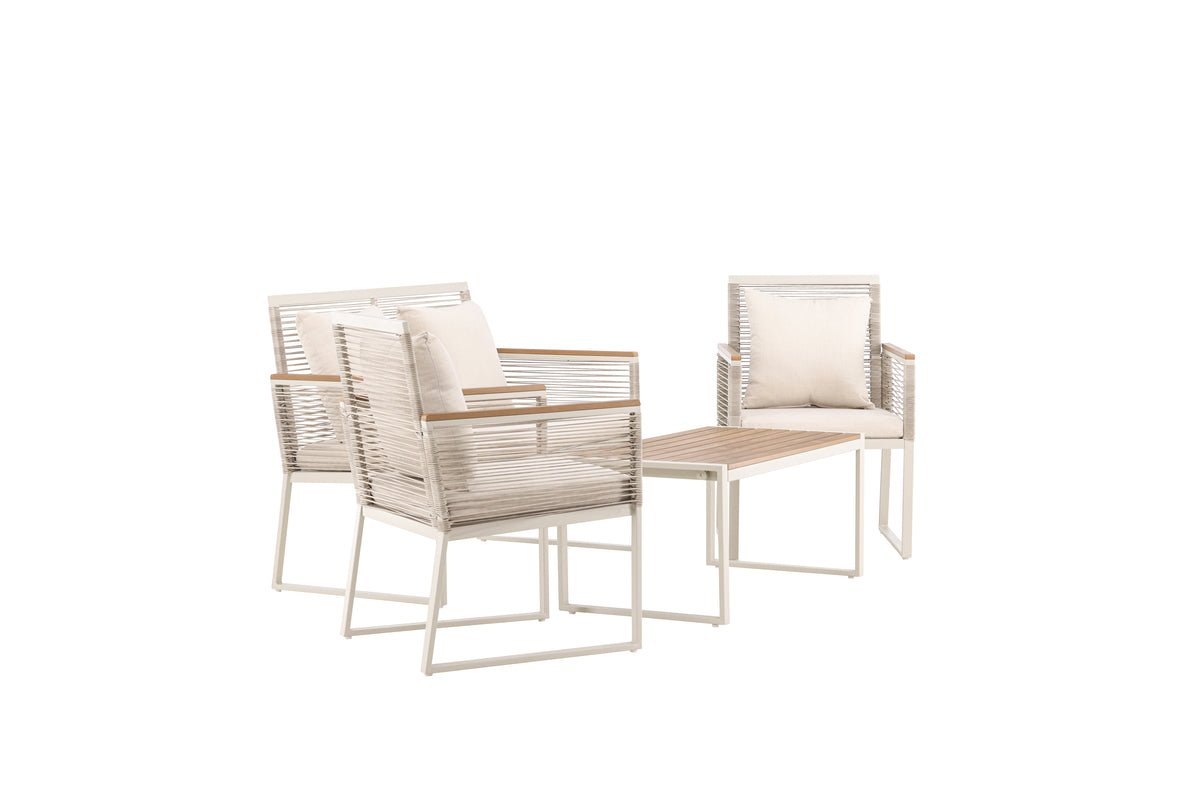 Ensemble lounge de jardin Janel – 4 pièces avec table en bois en Beige