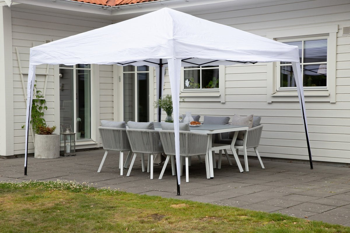 Tuinpaviljoen Oasis - met wit dak en wanden van polyester