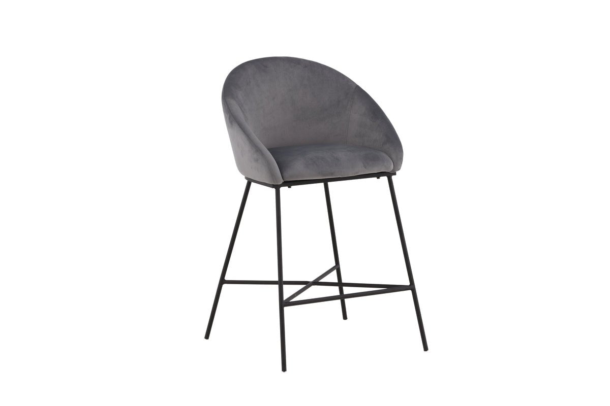 Tabouret de bar Viola - en Métal avec revêtement en velours gris foncé