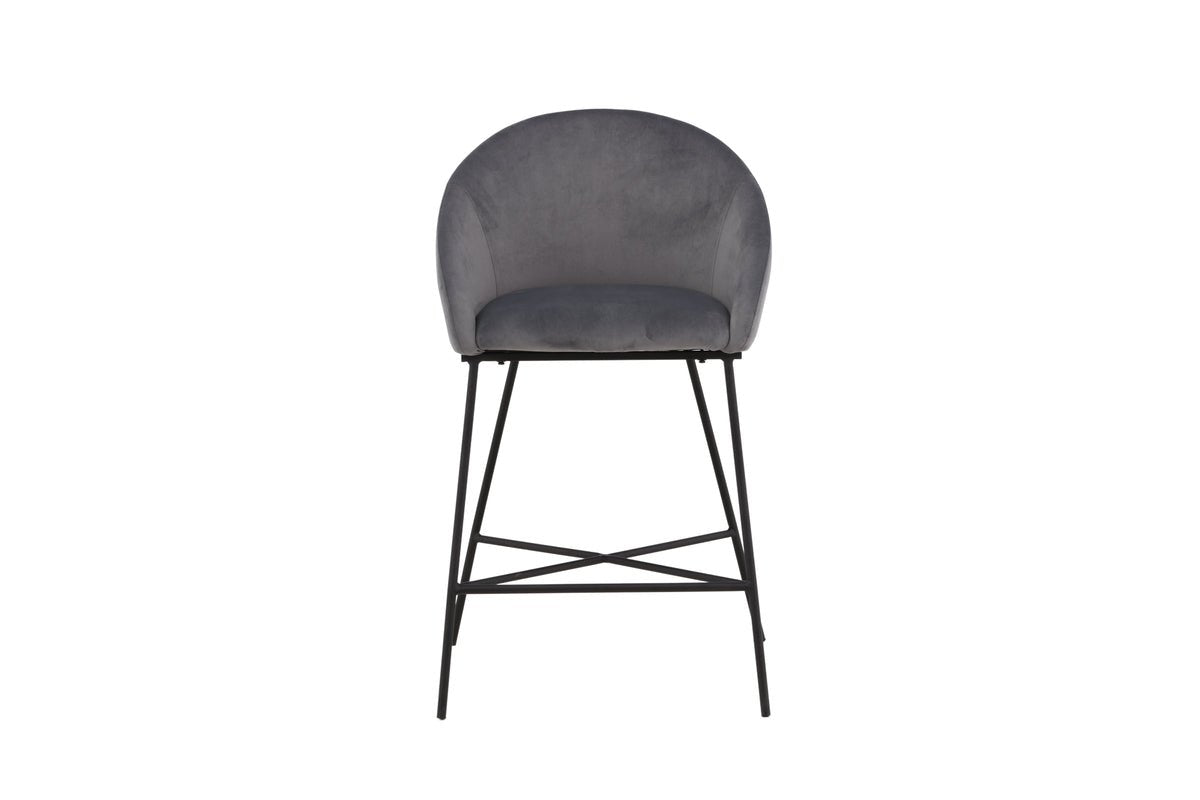 Tabouret de bar Viola - en Métal avec revêtement en velours gris foncé