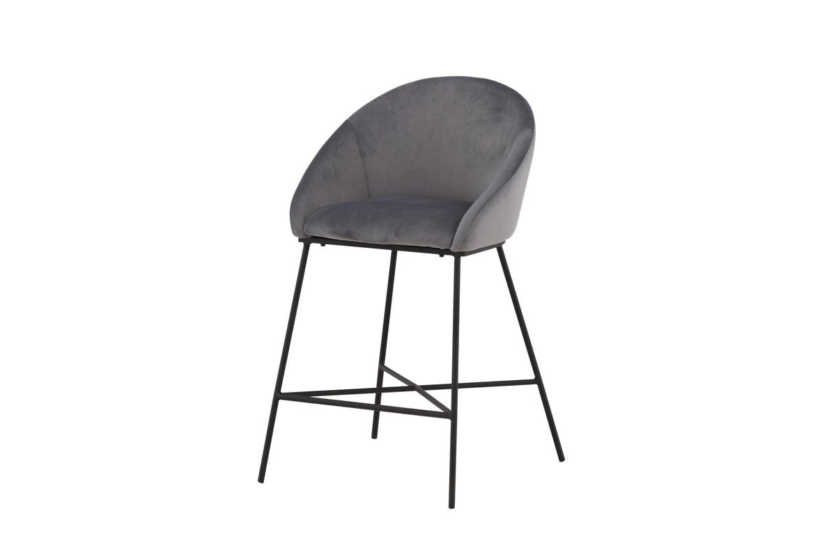 Tabouret de bar Viola - en Métal avec revêtement en velours gris foncé