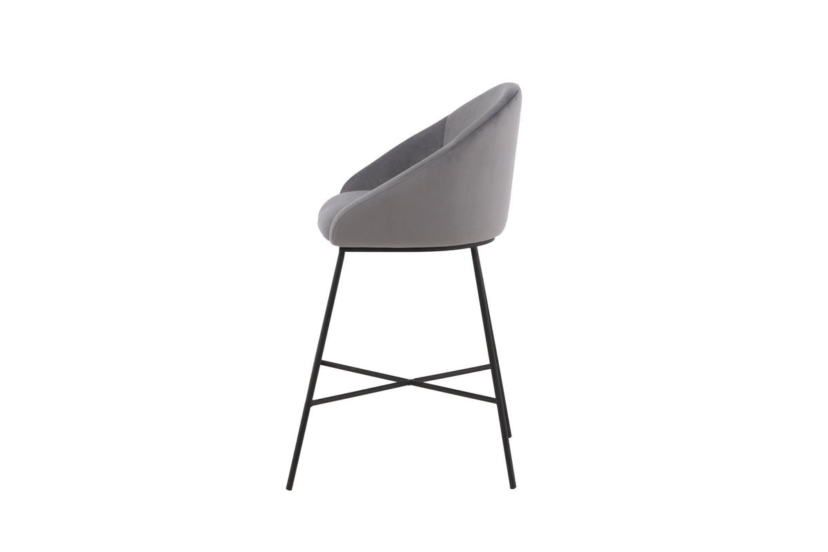 Tabouret de bar Viola - en Métal avec revêtement en velours gris foncé
