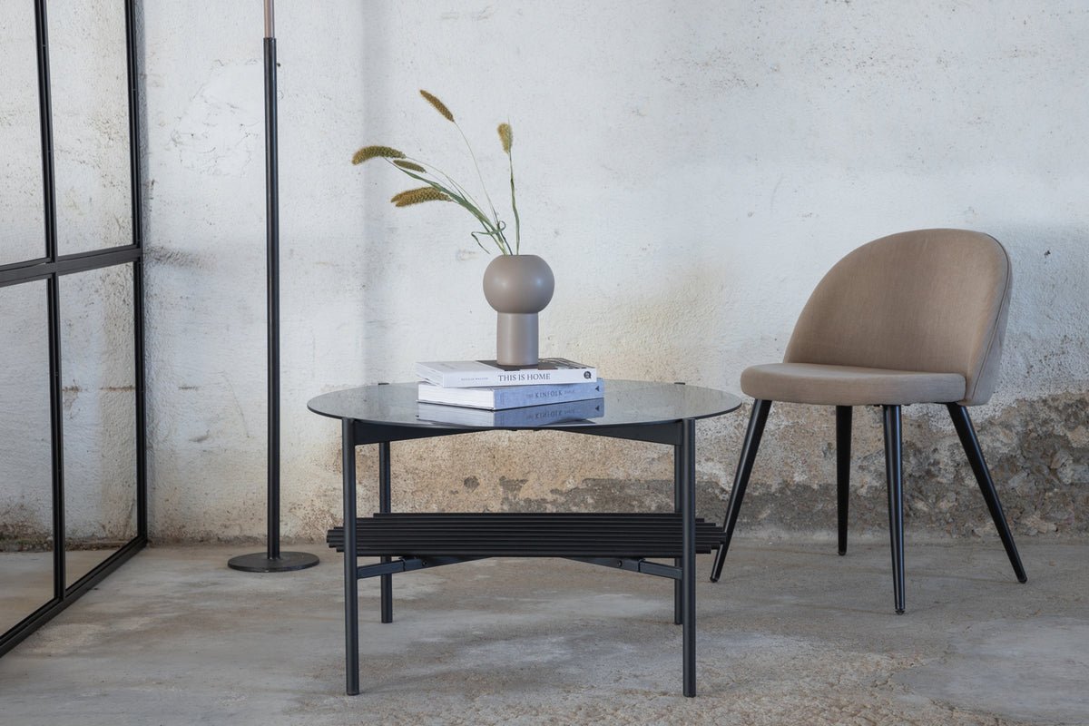 Salontafel Staffan rond - in zwart met glazen blad