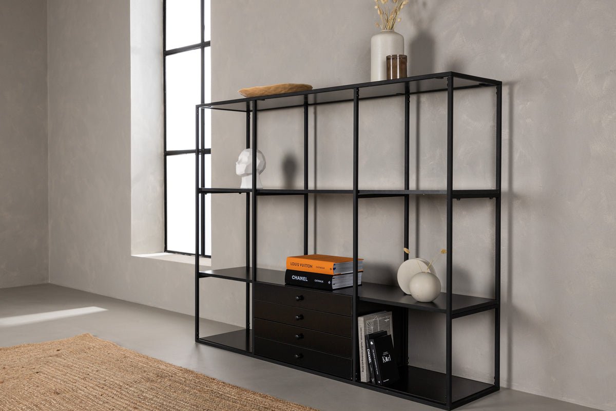 Regal Ravello – 150 cm, Zwart, Modern Industrieel Skandi