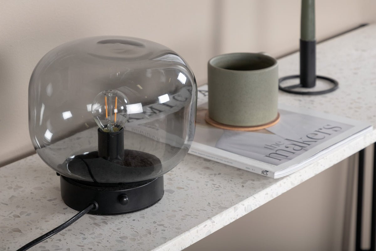 Tafellamp „Olivin“ – Met elegante rookzwarte lampenkap