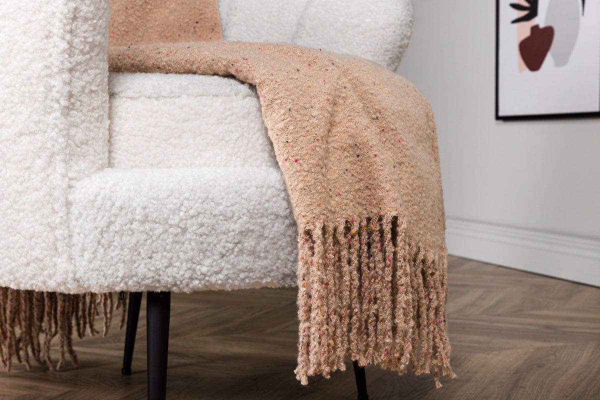 Tagesdecke Malin Beige – 170×130 cm met franjes & melering