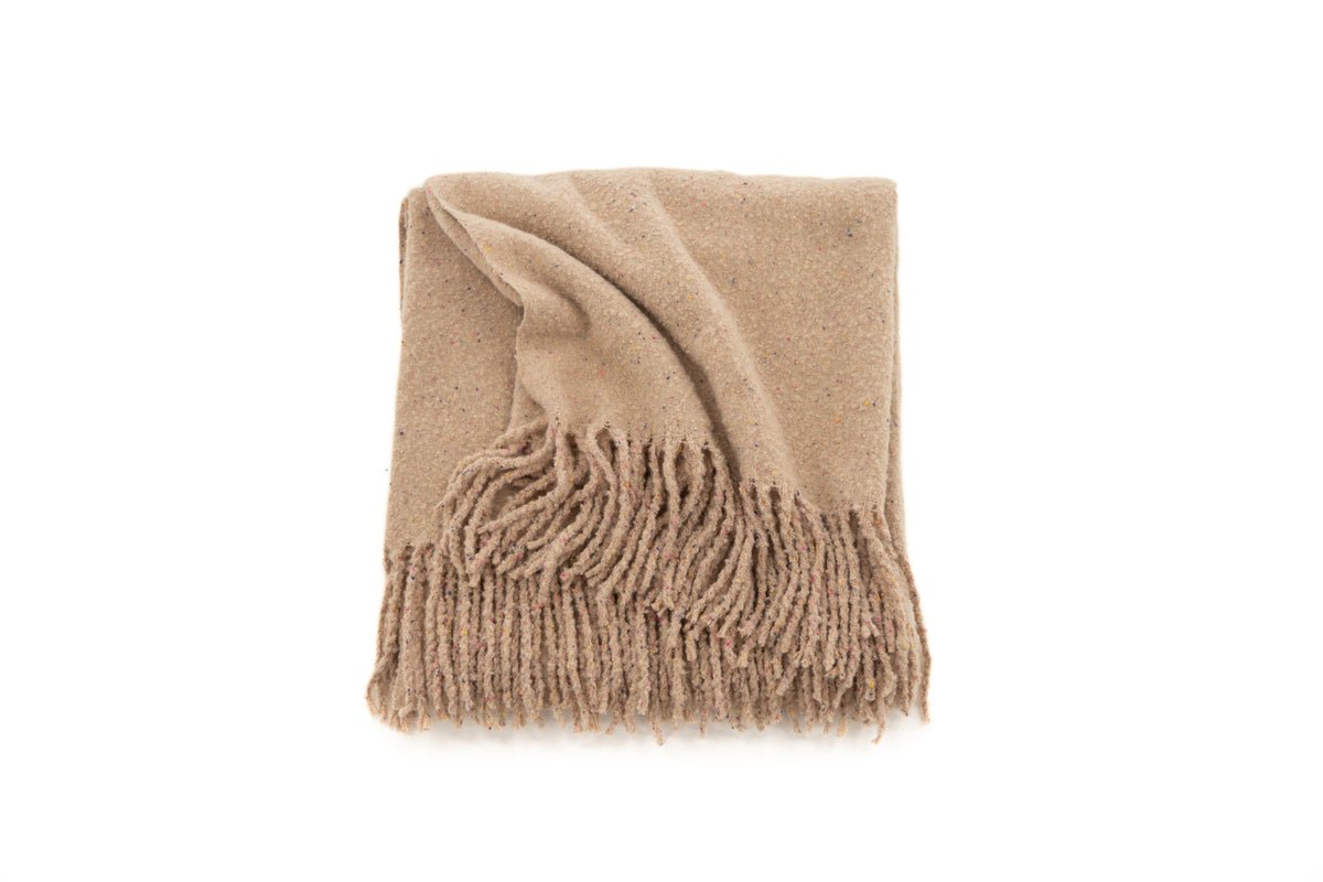 Tagesdecke Malin Beige – 170×130 cm met franjes & melering