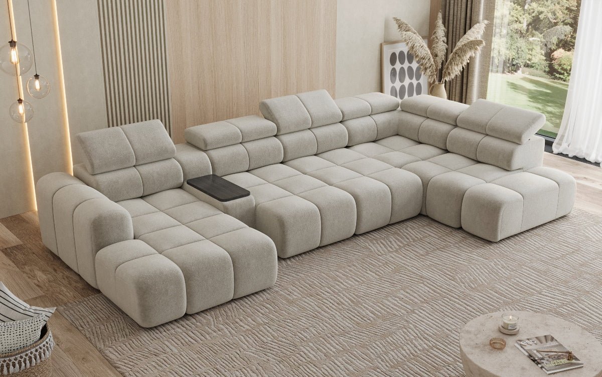 Designersofa woonlandschap Mia met elektrische zitverlenging in Chenille