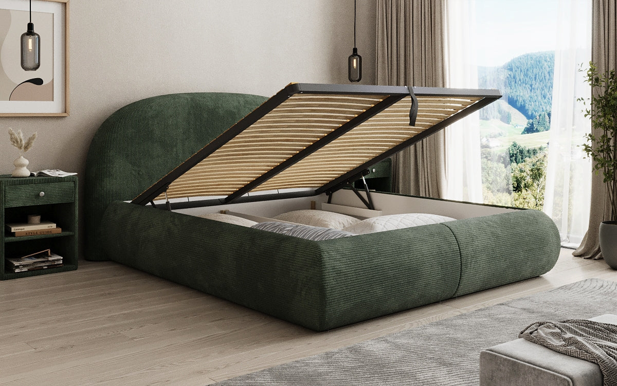 Designer Polsterbett Loop in Cord mit Stauraum