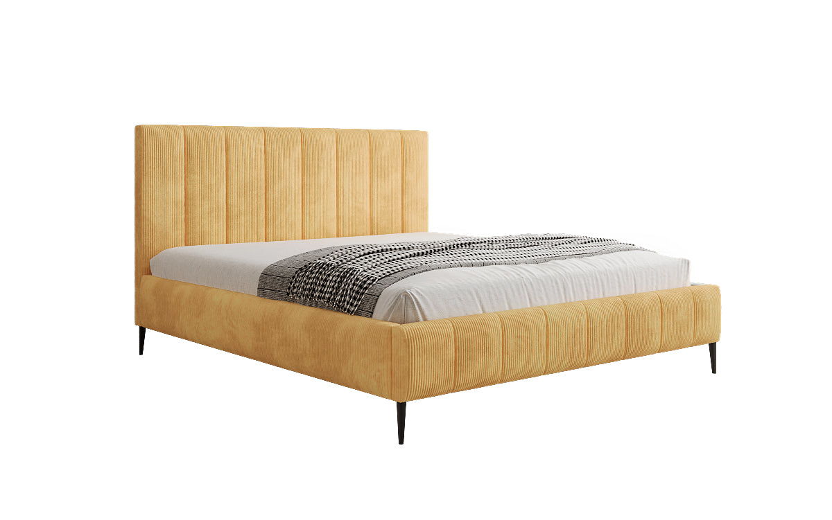 Designer gestoffeerd bed Astrid in Ribstof met opbergruimte