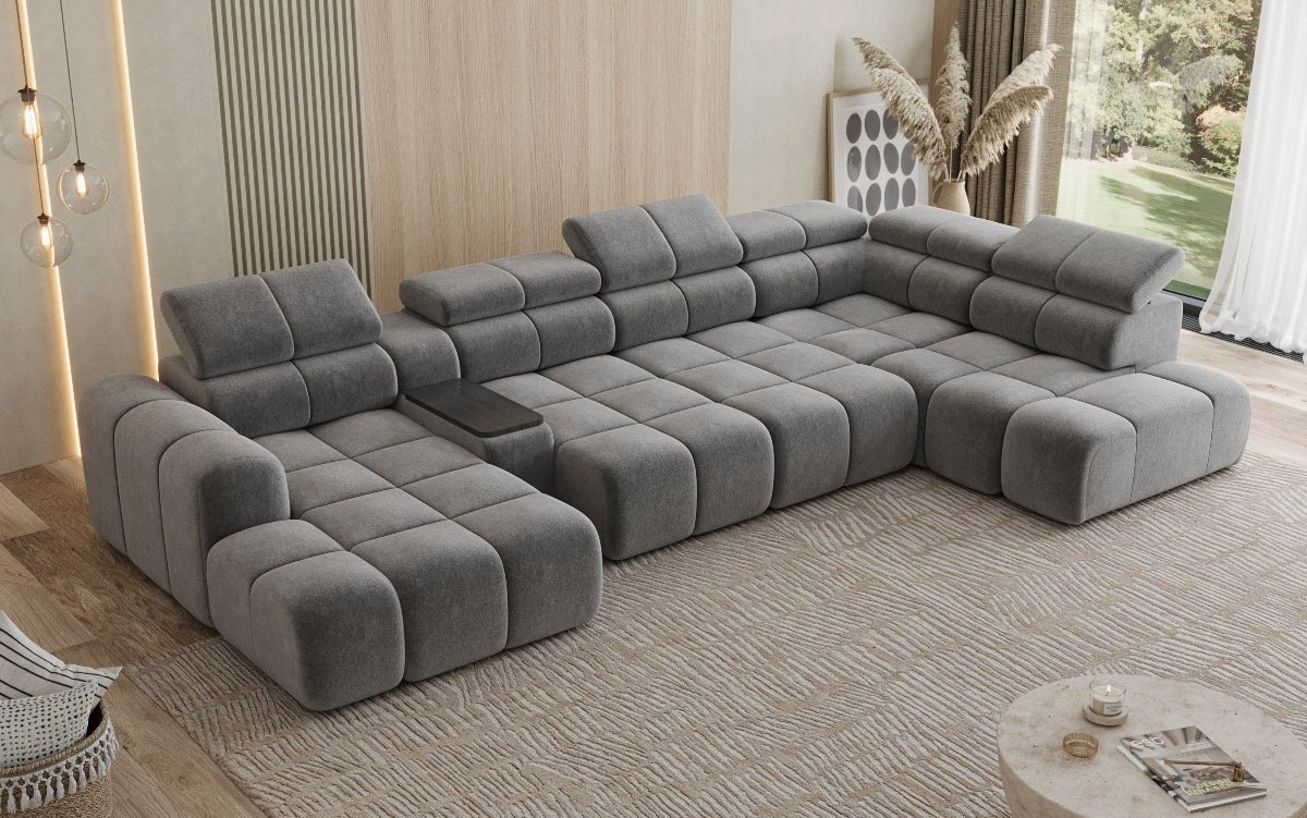 Designersofa woonlandschap Mia met elektrische zitverlenging in Chenille
