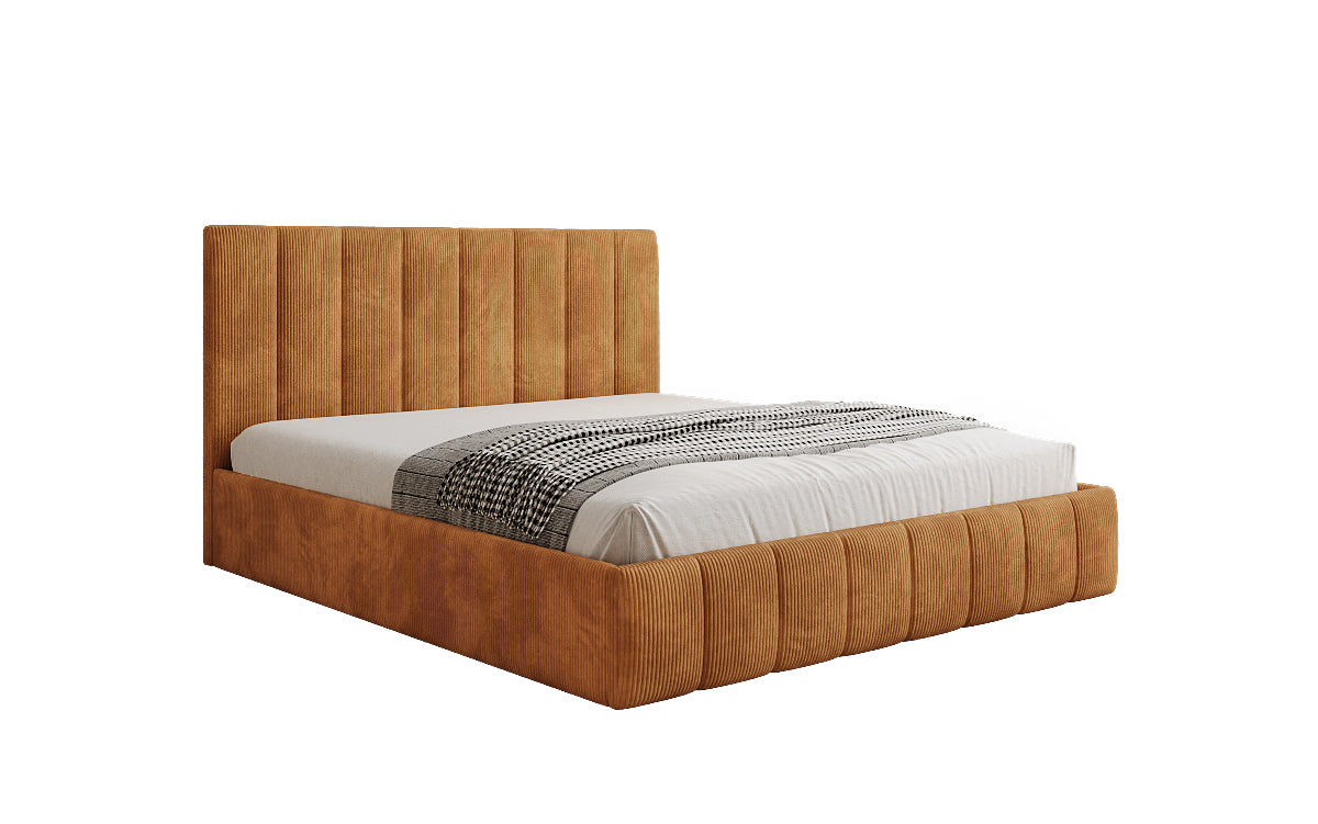 Designer gestoffeerd bed Mila in Ribstof met opbergruimte
