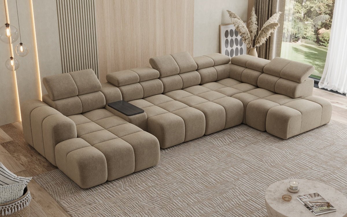 Designersofa woonlandschap Mia met elektrische zitverlenging in Chenille