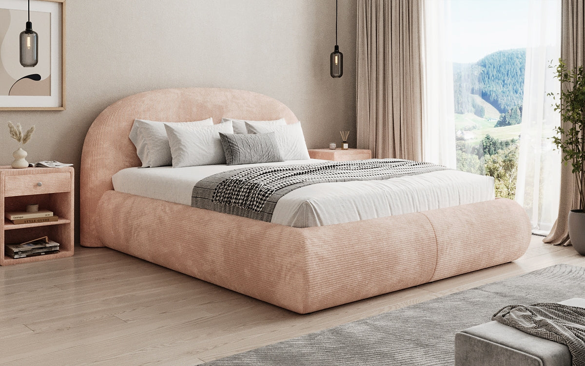 Designer Polsterbett Loop in Cord mit Stauraum