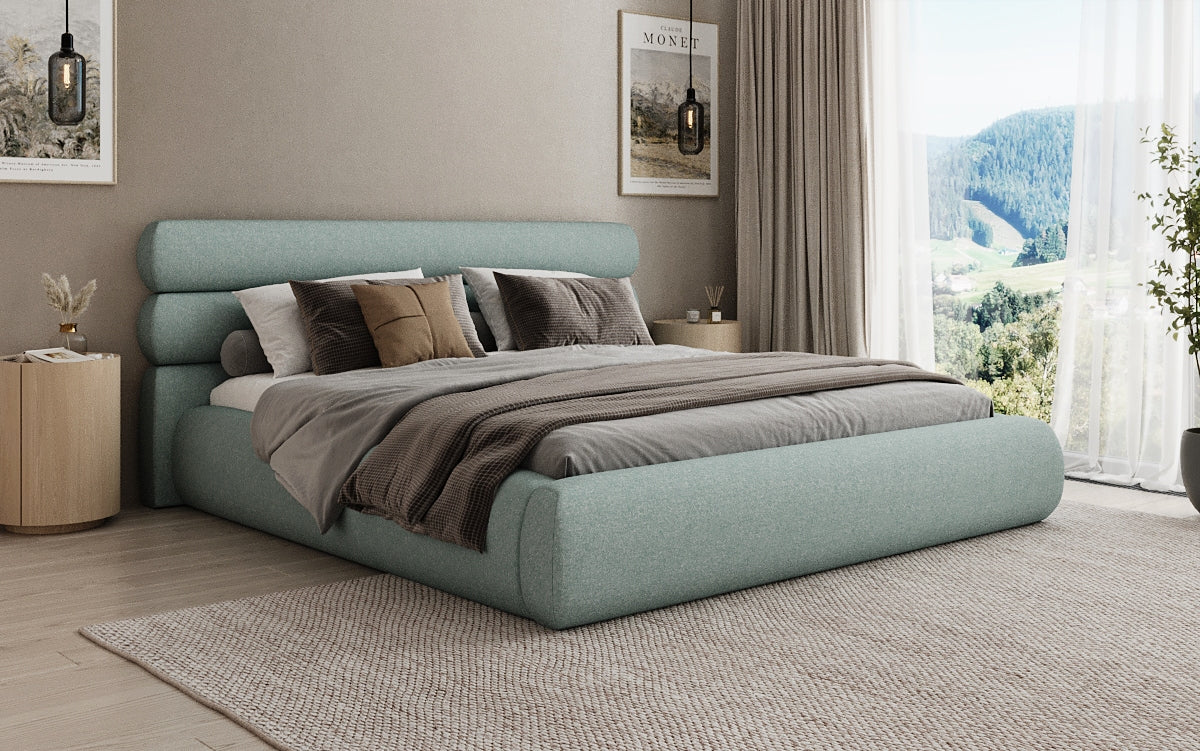 Designer Polsterbett Joline in Strukturstoff mit Stauraum