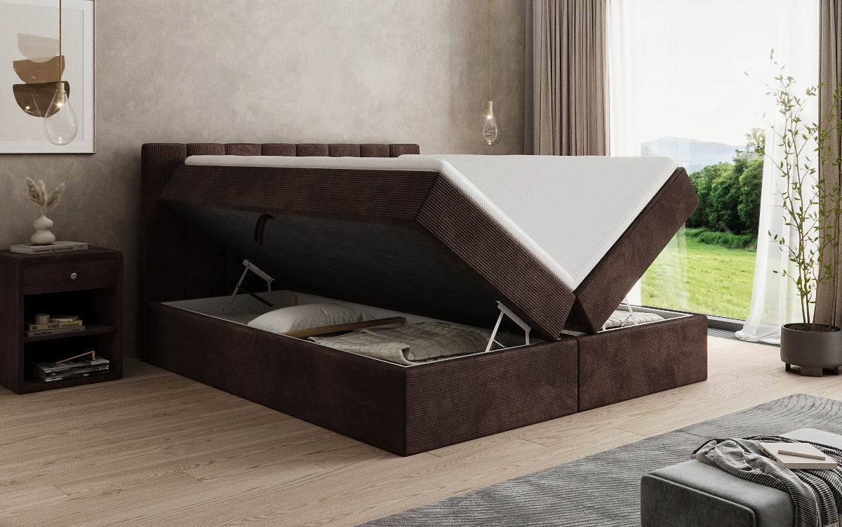 Lit boxspring Sofia en Côtelé avec espace de rangement