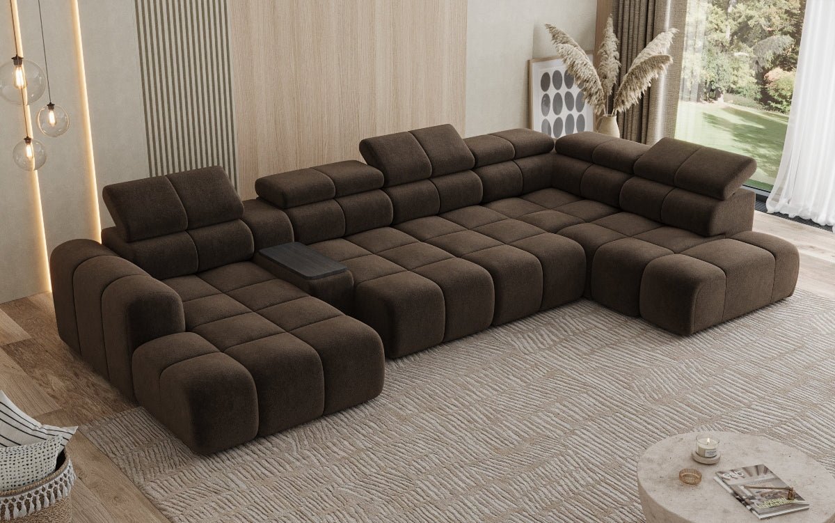 Designersofa woonlandschap Mia met elektrische zitverlenging in Chenille