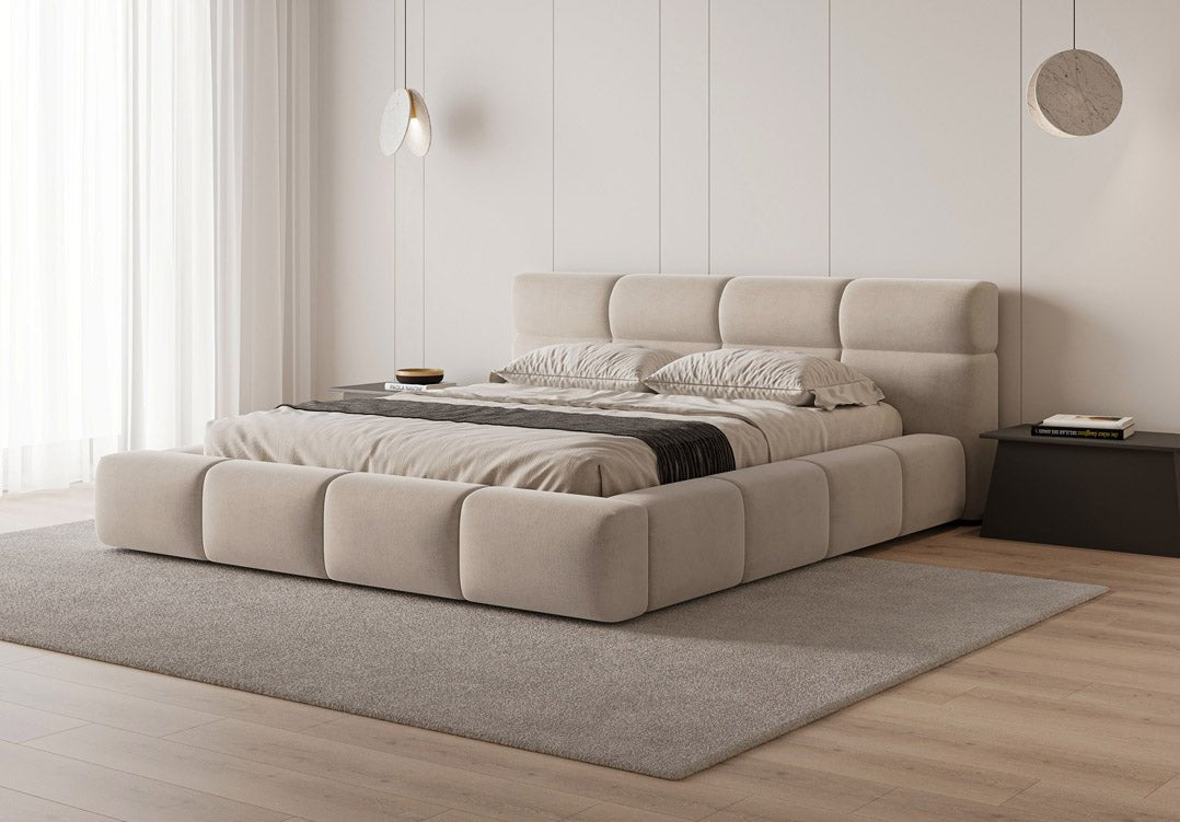 Lit capitonné designer Lora Velours avec espace de rangement