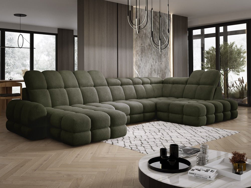 Canapé design Lima U avec fonction de couchage électrique en Bouclé