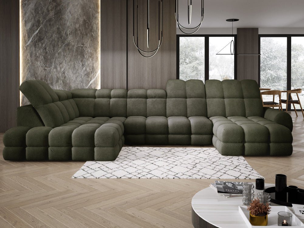 Canapé design Lima U avec fonction de couchage électrique en Bouclé