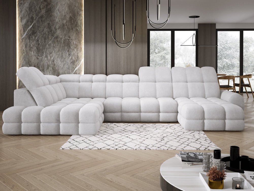 Canapé design Lima U avec fonction de couchage électrique en Bouclé