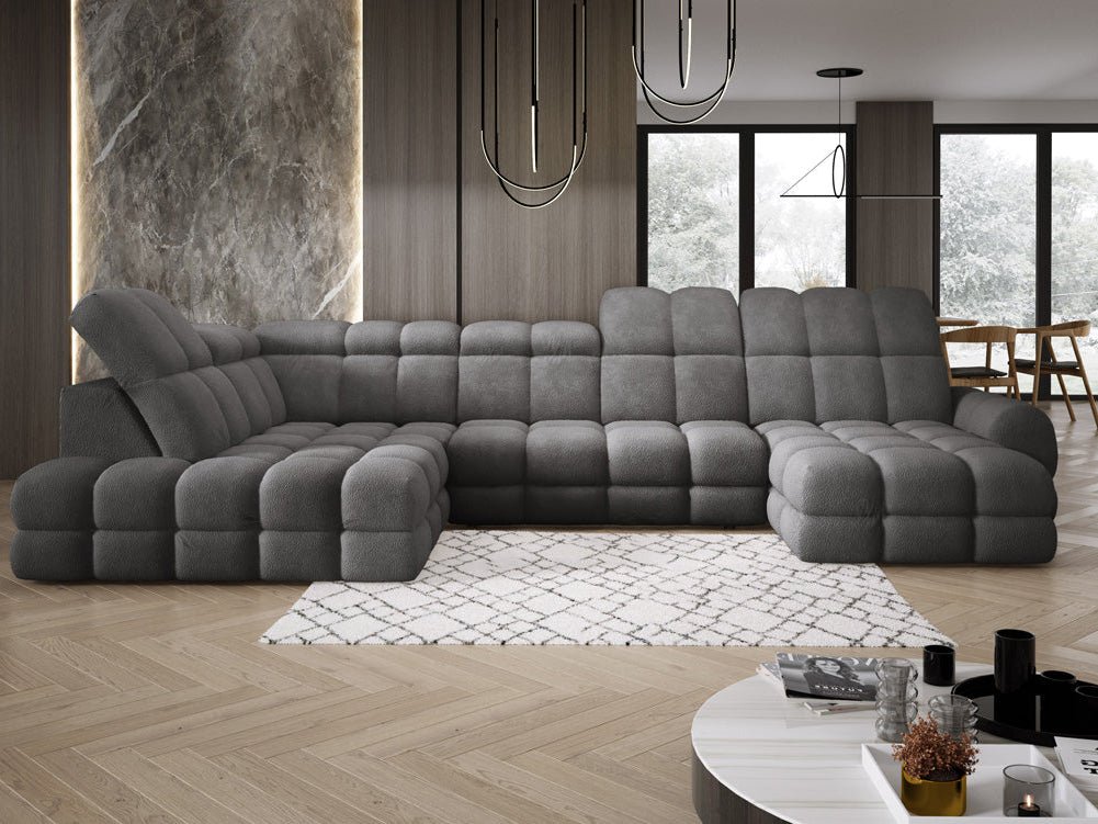Canapé design Lima U avec fonction de couchage électrique en Bouclé