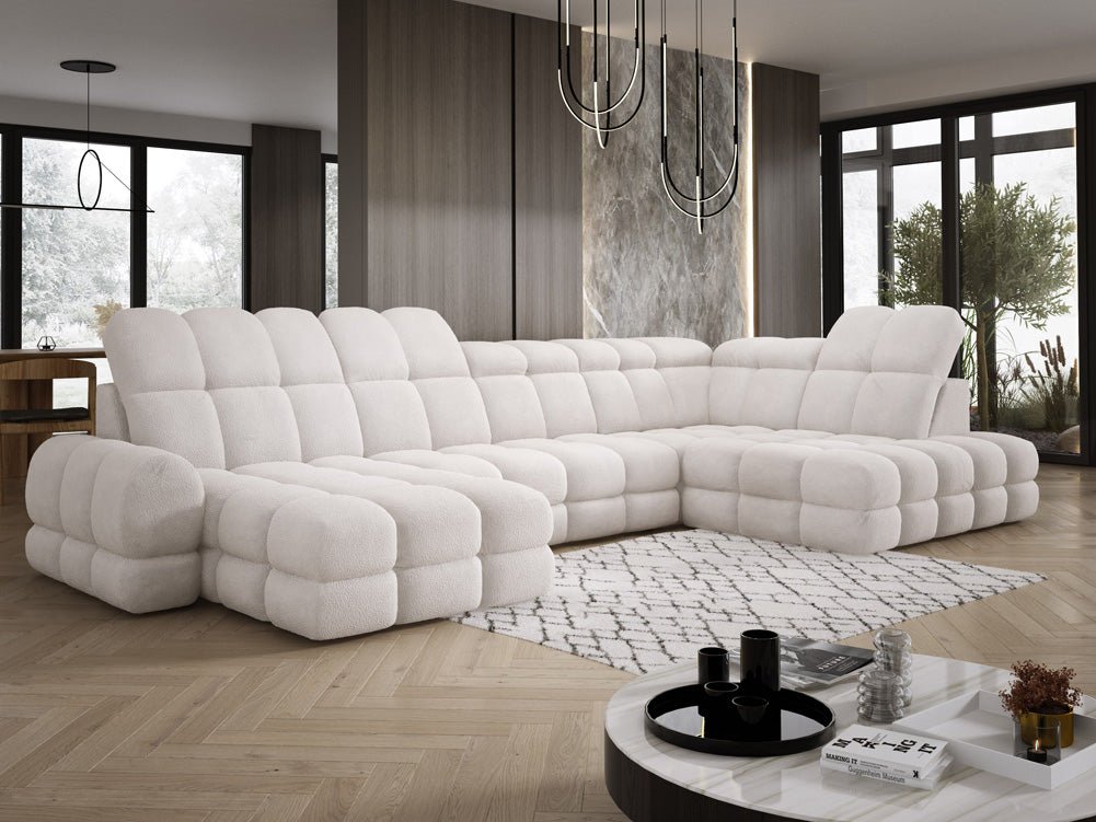Canapé design Lima U avec fonction de couchage électrique en Bouclé
