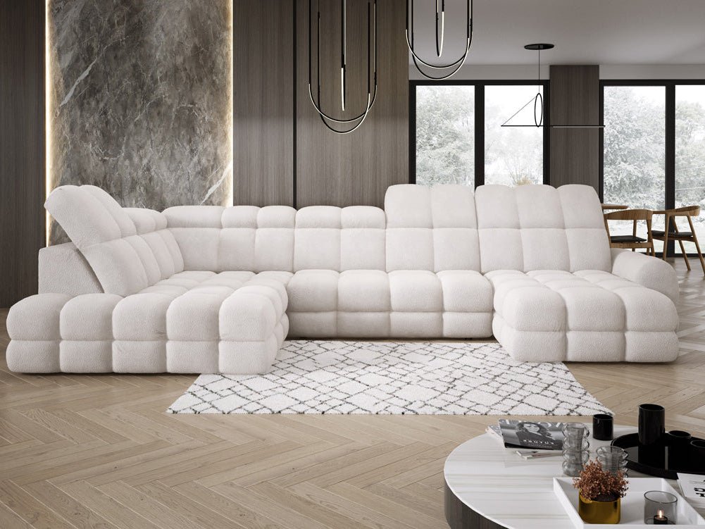 Canapé design Lima U avec fonction de couchage électrique en Bouclé