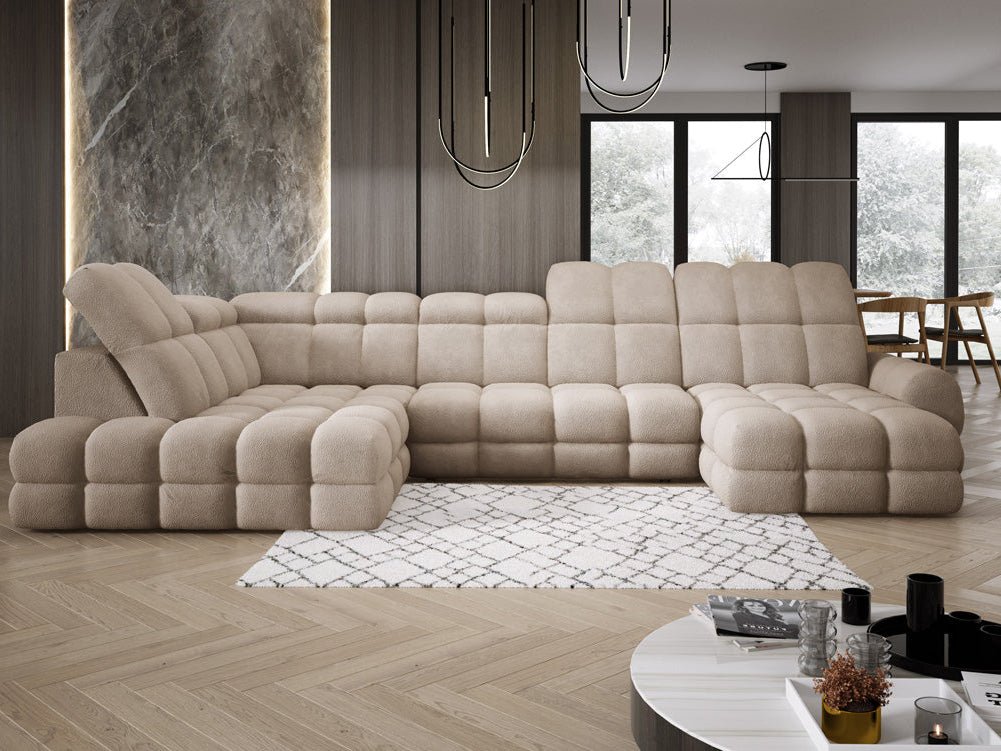 Canapé design Lima U avec fonction de couchage électrique en Bouclé