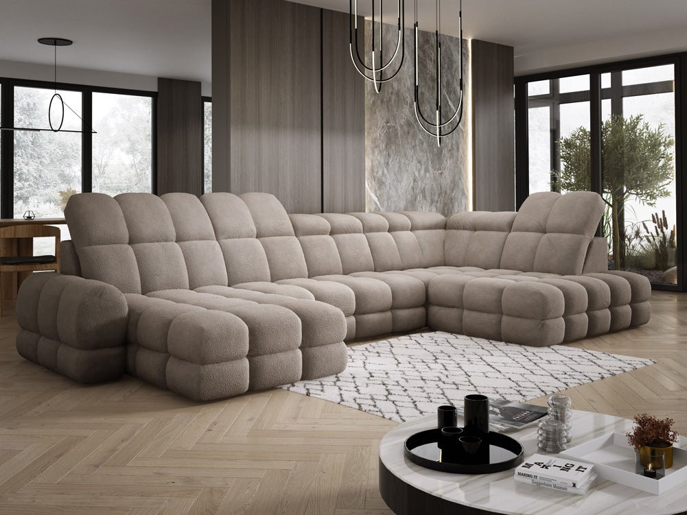 Canapé design Lima U avec fonction de couchage électrique en Bouclé