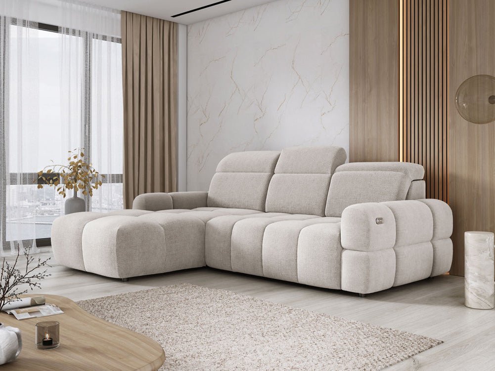 Designbank Arosa L met elektrische slaapfunctie in Bouclé