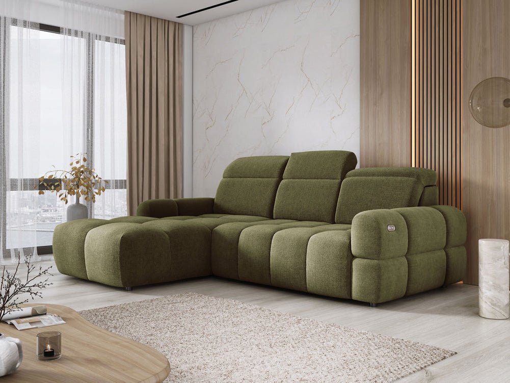 Designbank Arosa L met elektrische slaapfunctie in Bouclé