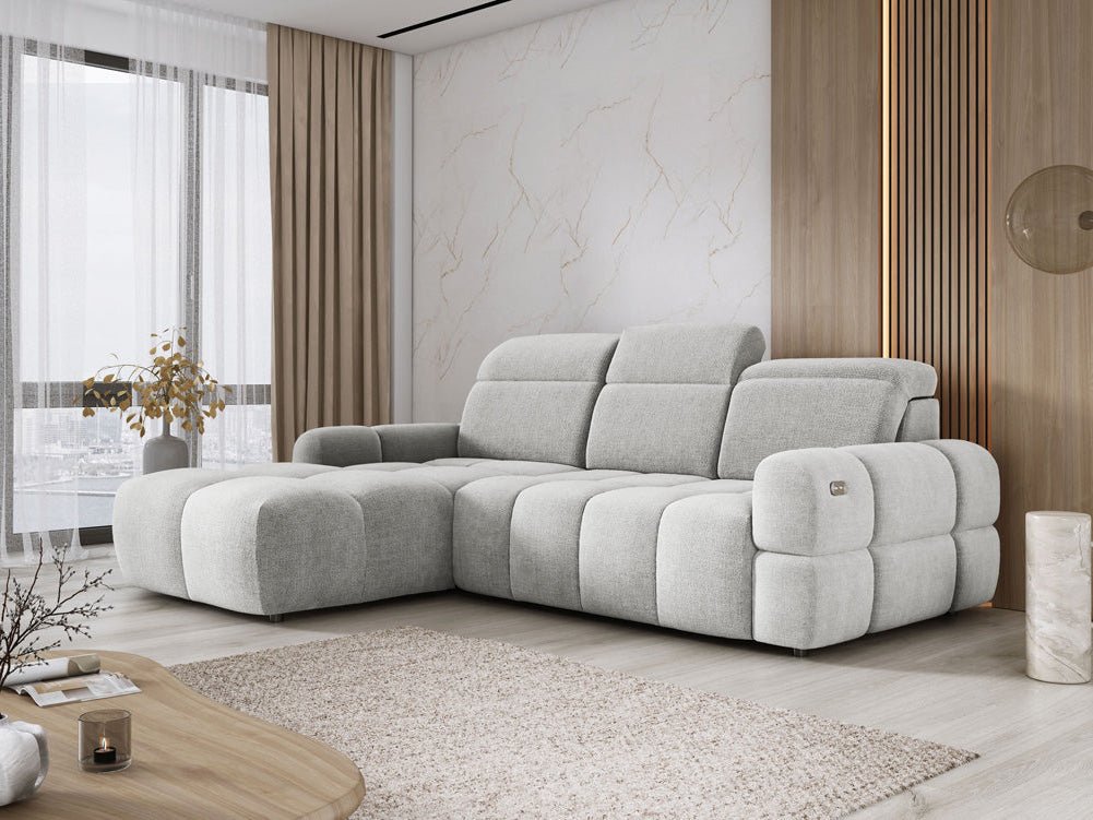 Designbank Arosa L met elektrische slaapfunctie in Bouclé