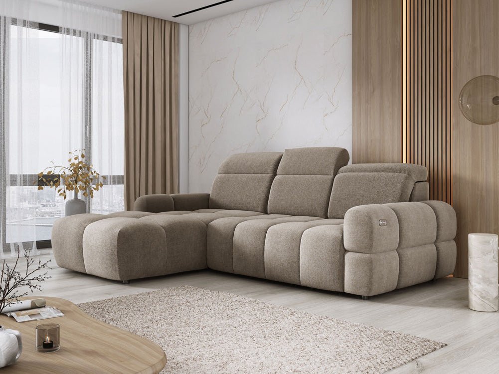 Designbank Arosa L met elektrische slaapfunctie in Bouclé