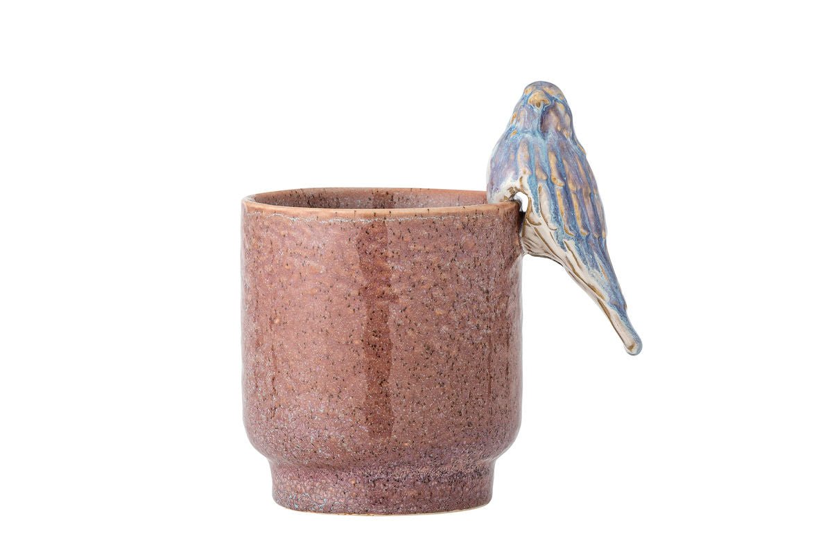 Pot de fleurs Birdy - Grès peint à la main avec oiseau décoratif