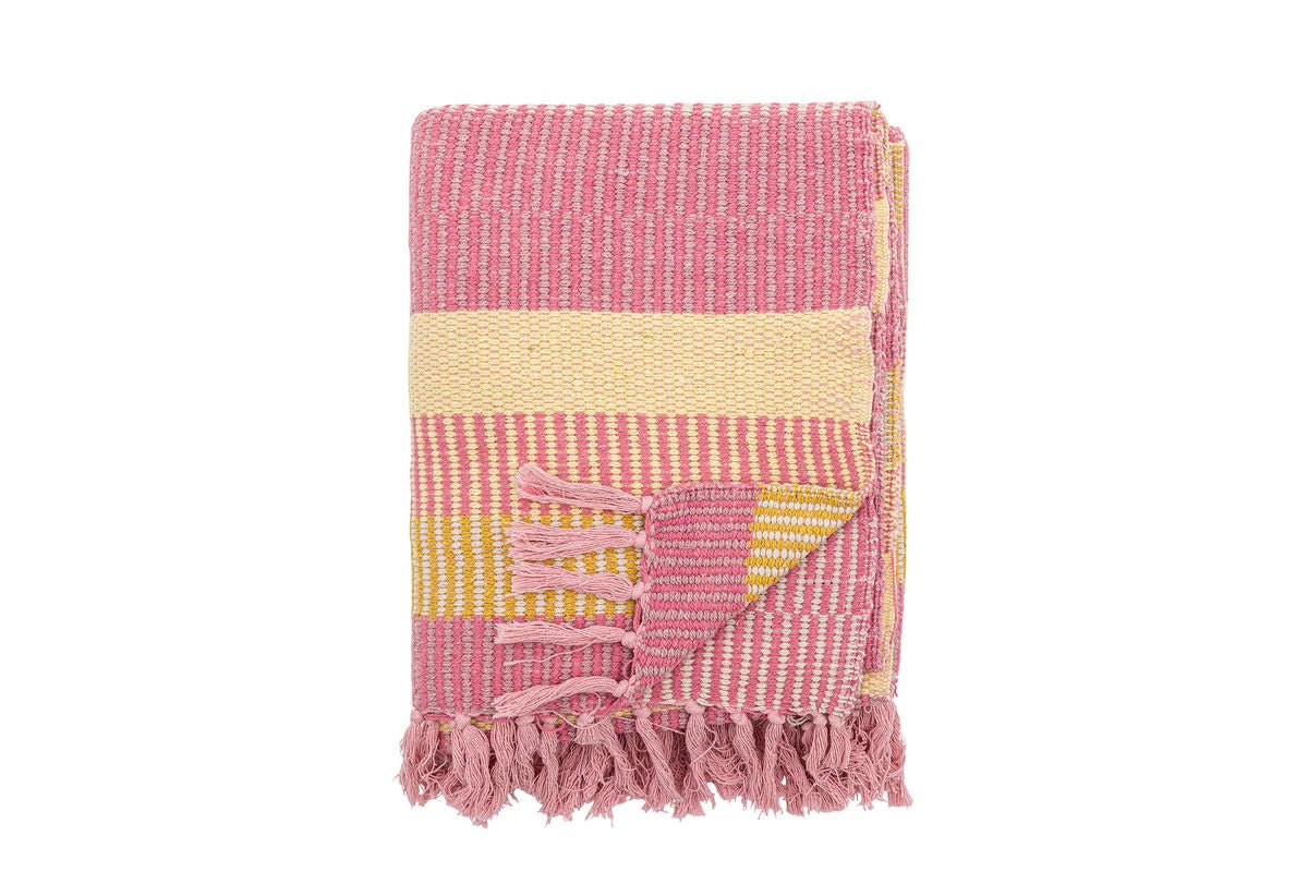 Plaid Elani – motif à rayures en rose et jaune