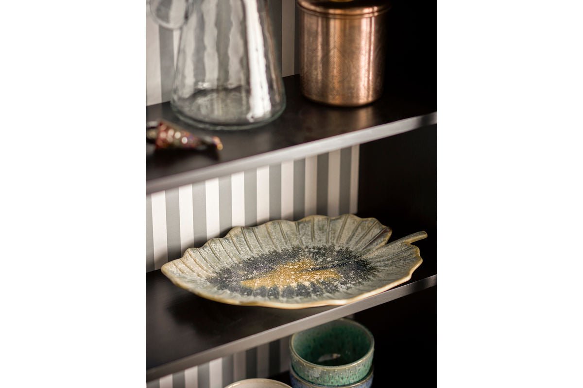 Plateau de service Sunae - en grès - forme de feuille