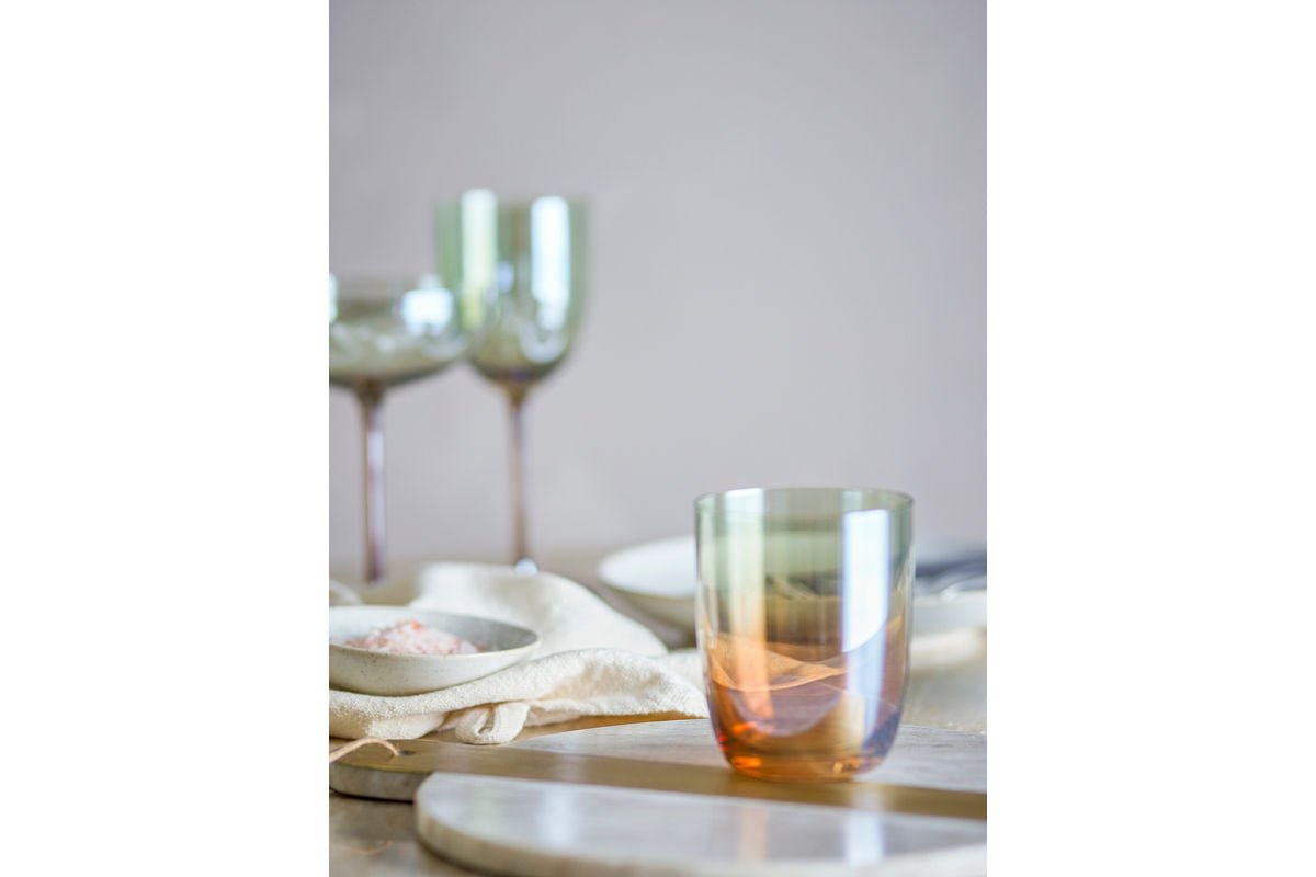 Drinkglazen Noemi – Glas in brons met parelmoerrand (set van 4)