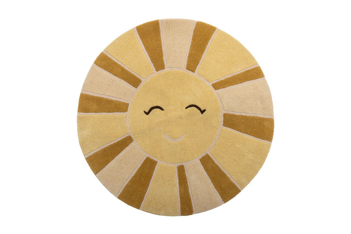 Kinder-Teppich „Sunny“ – Gelber Wollteppich mit Sonnenmotiv