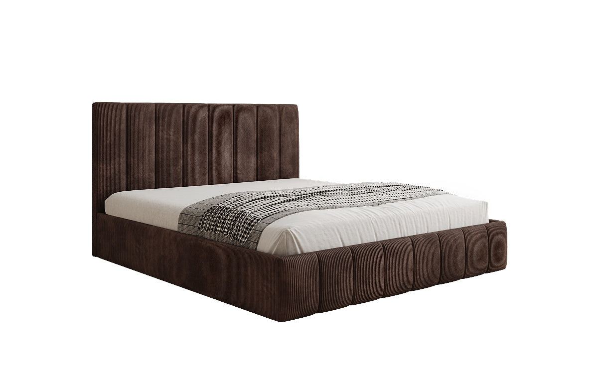 Designer gestoffeerd bed Mila in Ribstof met opbergruimte
