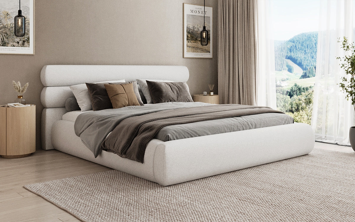 Designer Polsterbett Joline in Strukturstoff mit Stauraum