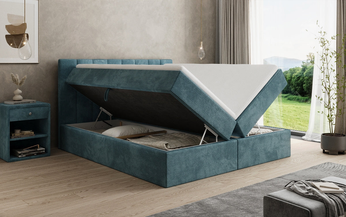 Lit boxspring Sofia en Côtelé avec espace de rangement