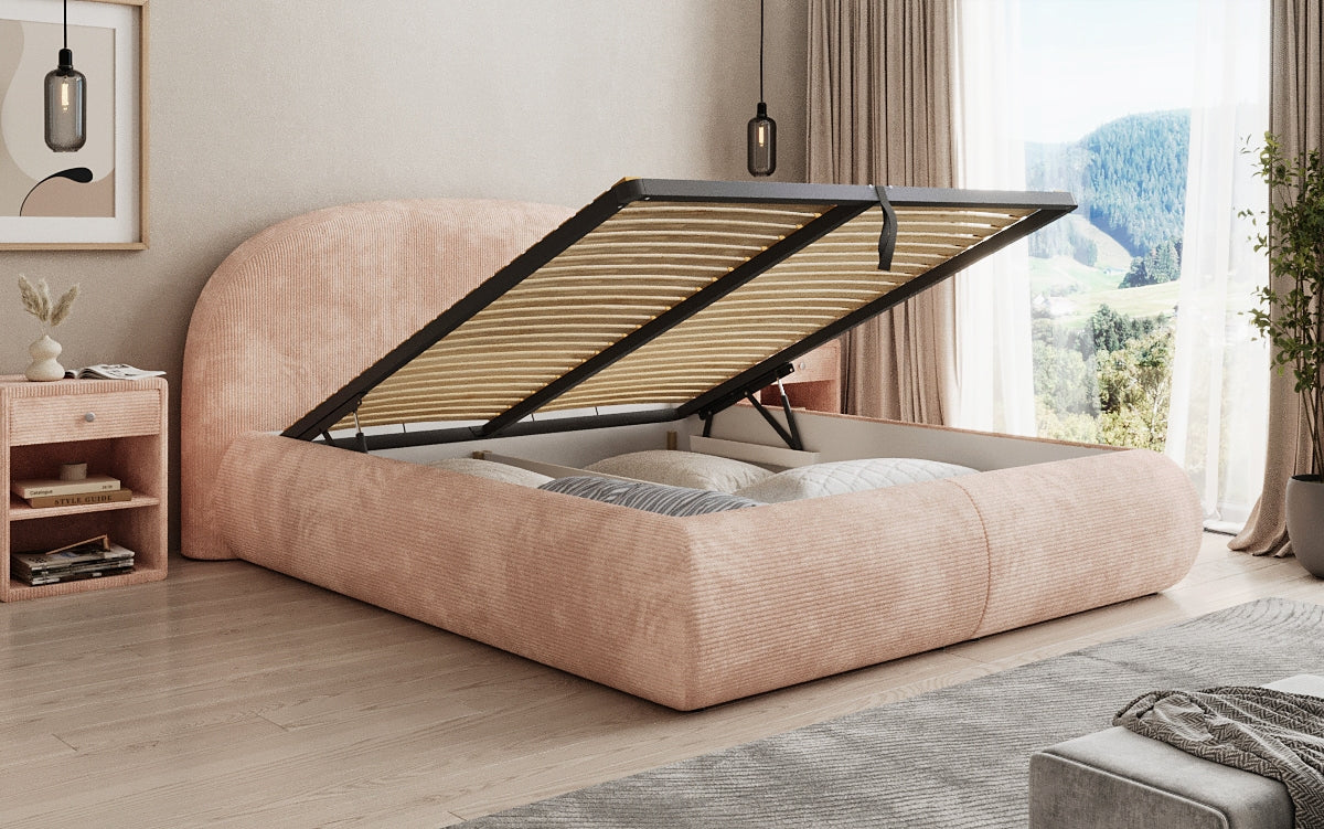 Designer Polsterbett Loop in Cord mit Stauraum