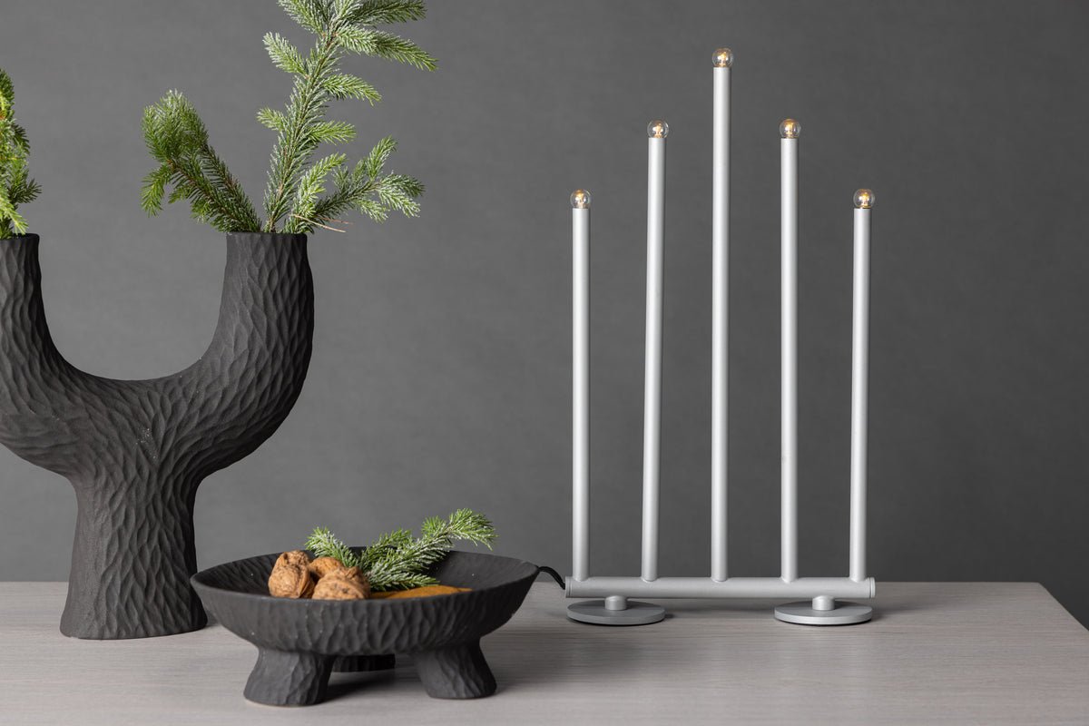 Weihnachtskerzenleuchter Schneefall - 5 Kerzen in Silber oder Schwarz