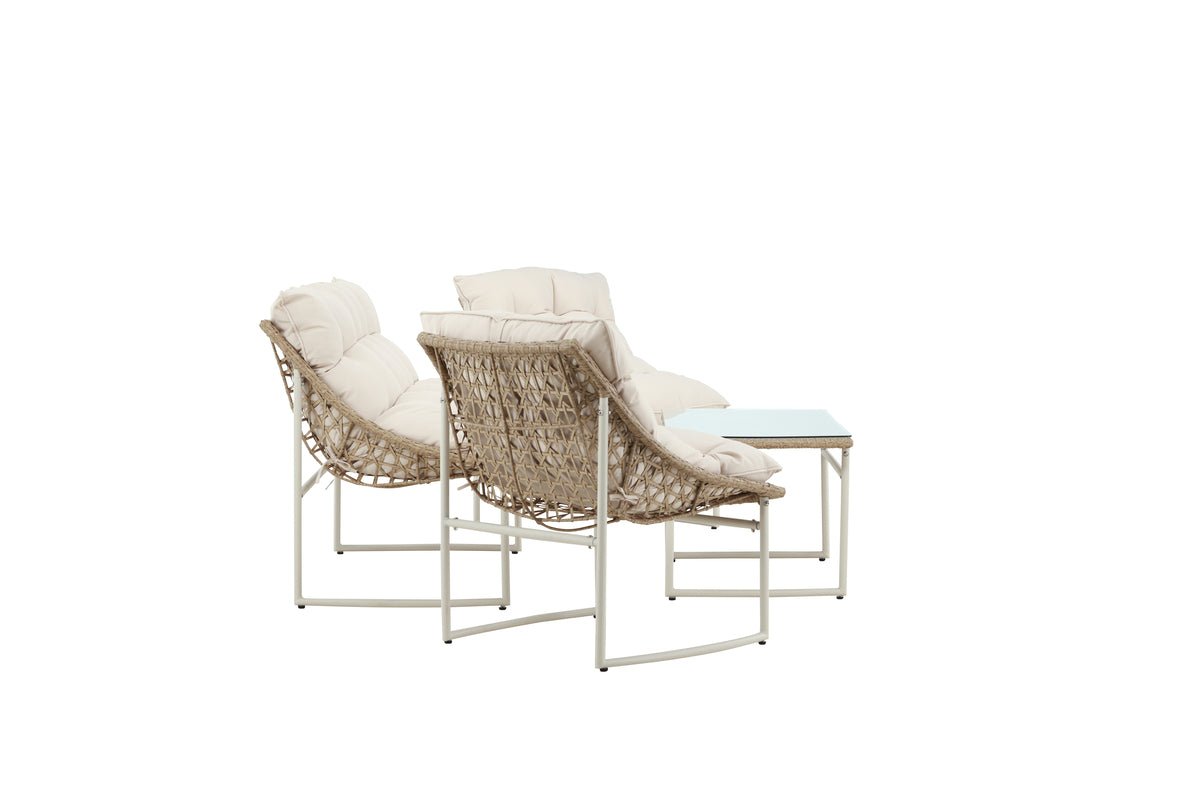 Ensemble lounge de jardin Alisa – 4 pièces avec table en verre et coussins de siège beige