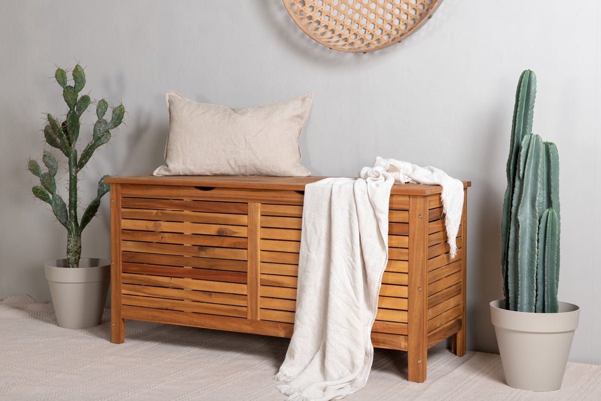 Coffre à coussins de jardin Melissa - En acacia aspect naturel